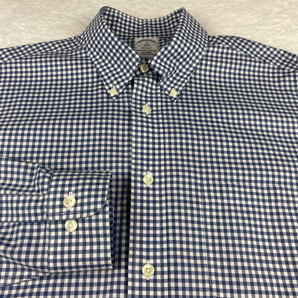 Brooks Brothers Shirt Mens Medium Blue/White Checks Regent Non Iron - Picture 4 of 9